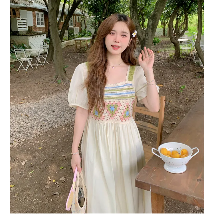 大码女装夏季新款胖mm法式高级感收腰显瘦波西米亚田园裙子连衣裙