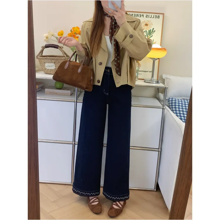 腿粗必入~秋冬加绒显瘦刺绣弹力软牛仔裤女小个子九分直筒裤