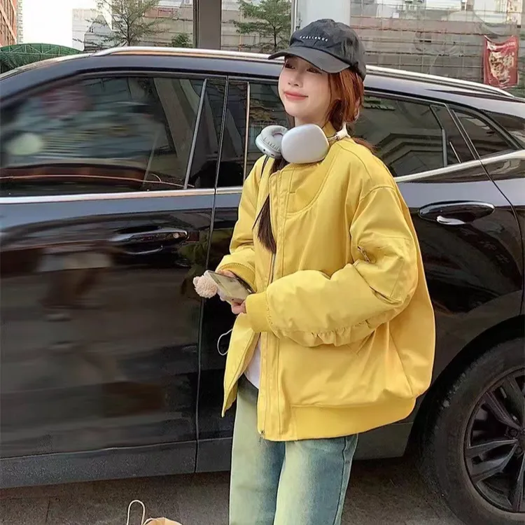 短款飞行员夹克夹棉服薄款加厚棒球服外套男女秋冬季宽松大码情侣