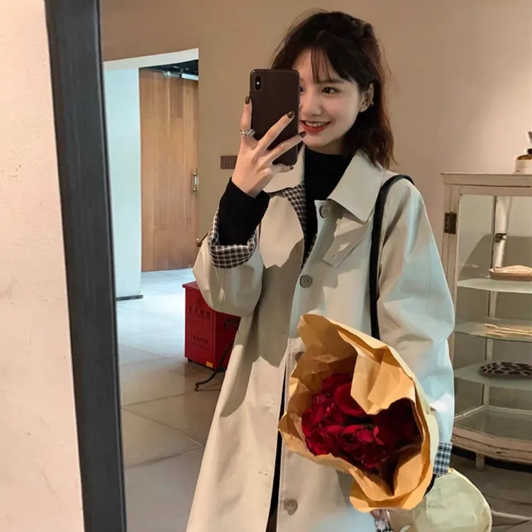 fy01新款爆款韩版中长款薄款宽松风衣春秋小个子气质外套