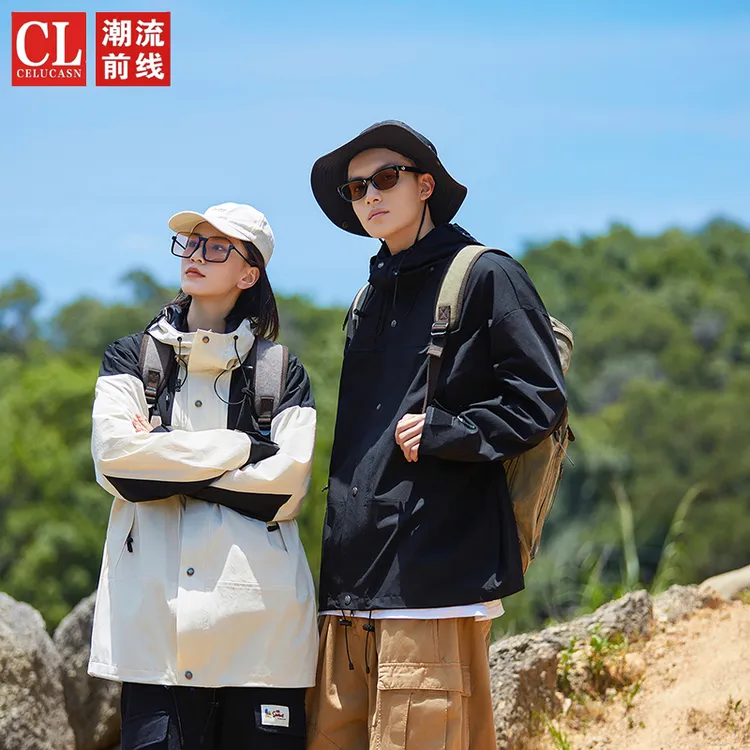 潮流前线春装时尚情侣休闲冲锋衣新款户外男士可脱卸防风夹克外套