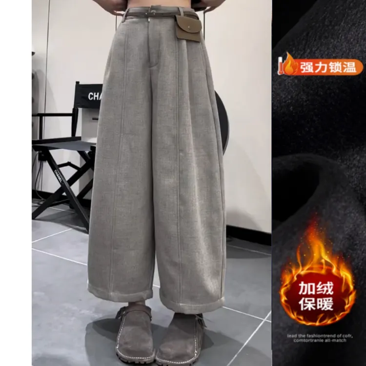 景倩妮韩版时尚气质简约风休闲裤2025冬季新款加绒显瘦九分直筒裤