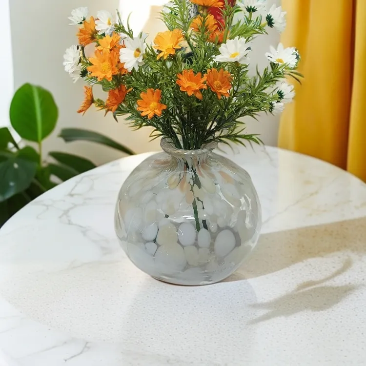 新中式禅意白色玻璃花瓶法式高级感鲜花水养花器摆件