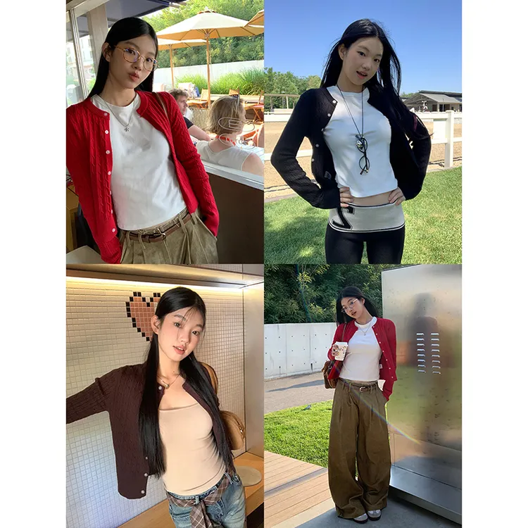 【比利时针织衫】秋冬长袖毛衣开衫显瘦短款百搭修身纯色HJ2673#