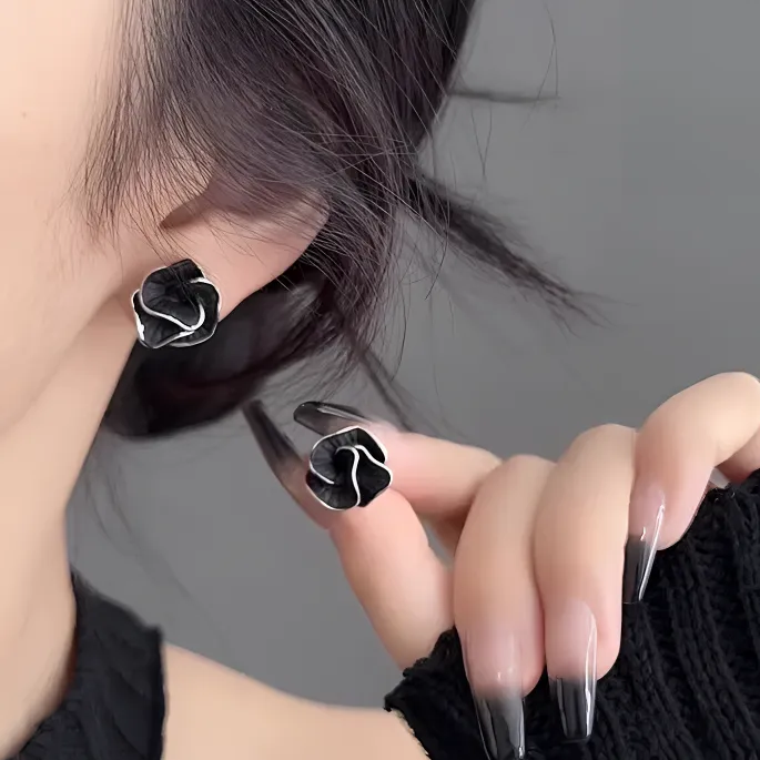 S925银针轻奢小众山茶花耳环女潮冷淡风高级感时尚日韩花朵耳饰品