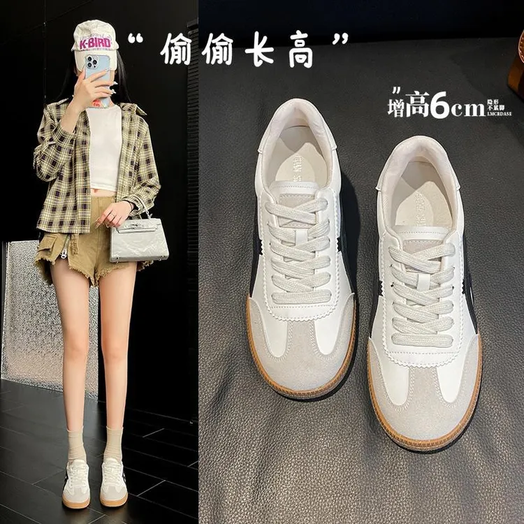 爆款小蛮腰内增高6CM小白鞋女鞋子系带百搭德训鞋休闲运动单鞋潮