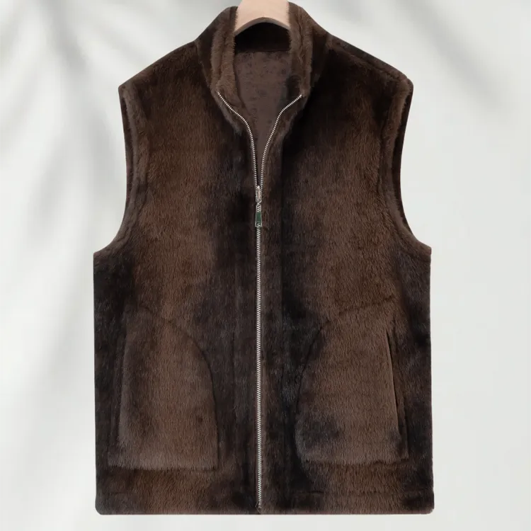 两面穿高档男士马甲秋冬皮毛一体加厚保暖坎肩仿水貂毛皮毛男外套