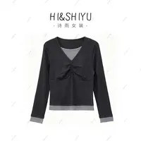 HISHIYU【精致叠穿】2025秋装新款假两件百搭打底上衣YSA4325