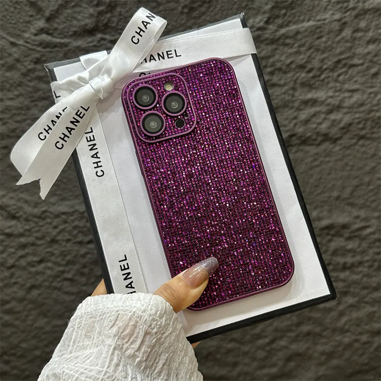 奢华适用苹果16promax手机壳15新款14保护套13闪钻气质包镜头闪粉