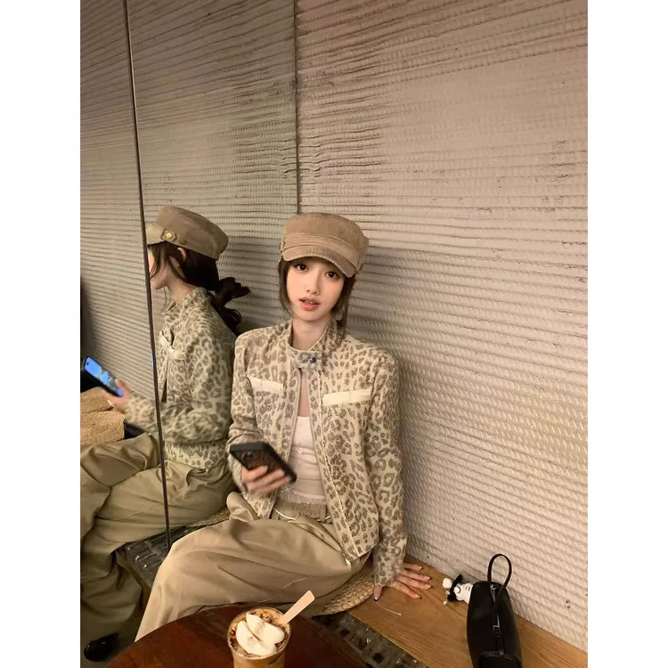 豹纹限定'小众定染豹纹印花立领外套C 9309#