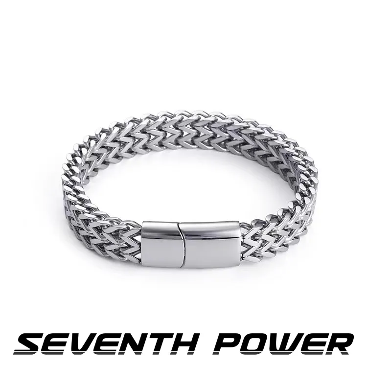 钛钢手链 古巴链不掉色不氧化男双层磁铁扣欧美霸气街头潮流配饰