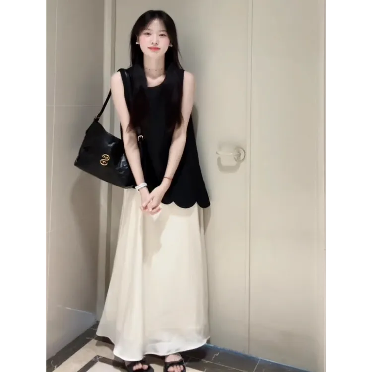 parkyeon轻熟风气质名媛无袖背心上衣时尚休闲显瘦半身裙套装女