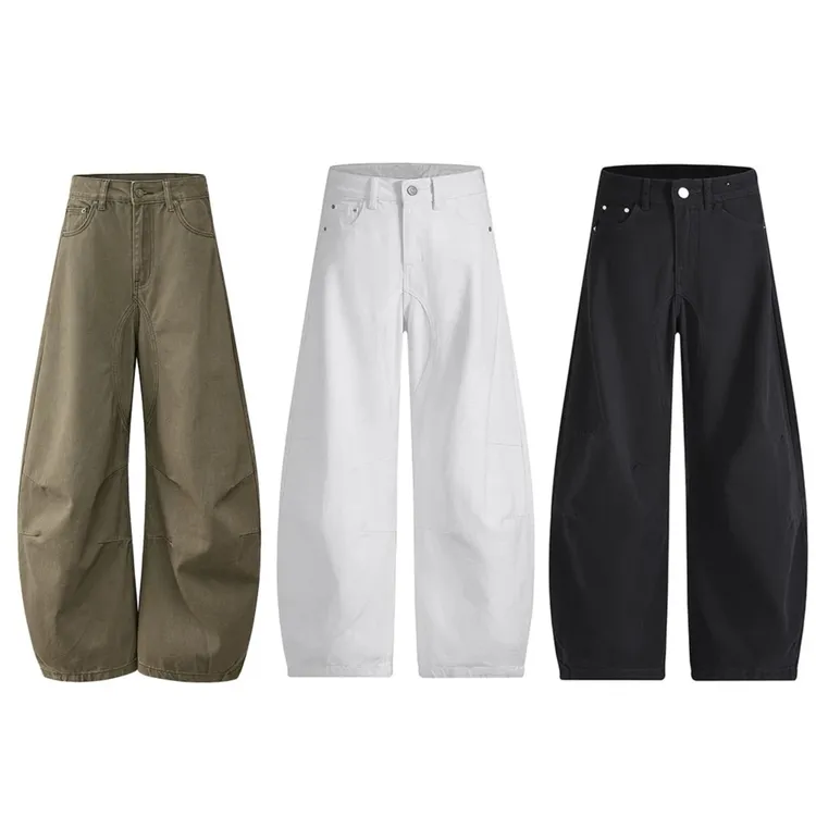 NOMIO夏季美式复古弯刀裤高腰纯白色宽松百搭休闲裤男女情侣