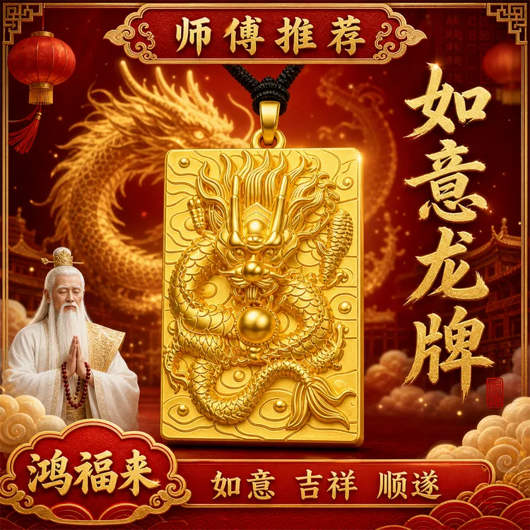 【师傅推荐】如意龙牌生肖龙吊坠项链霸气本命年礼物男士吉祥挂坠商品图