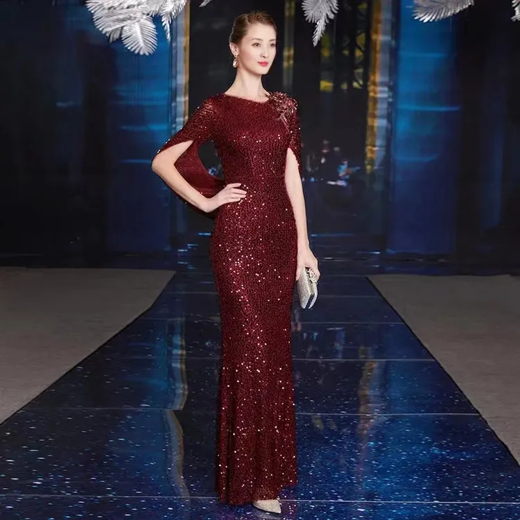 喜婆婆婚宴新款妈妈婚宴礼服结婚高档复古珠绣连衣裙高端演出礼服