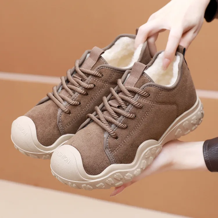 冬新款百搭德训鞋加绒保暖绵羊毛雪地靴时尚休闲鞋软底防滑妈妈鞋