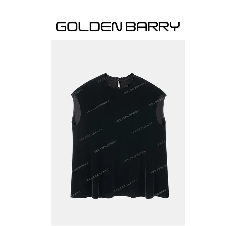 GOLDENBARRY「黑绒月」优雅木耳边丝绒小衫GB060704001
