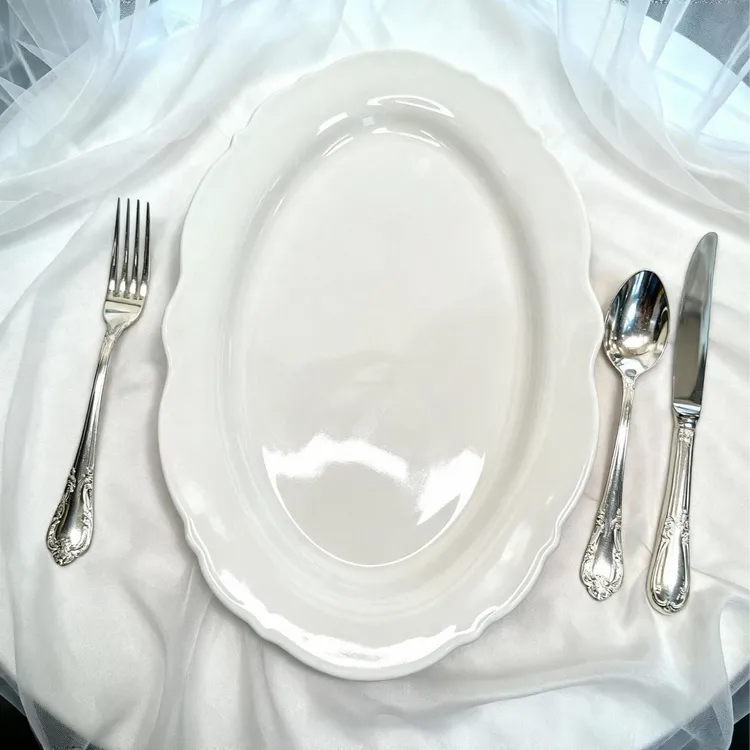 2个装12-14英寸花边鱼盘新骨瓷陶瓷盘子家用大号花边鱼盘饭店专用