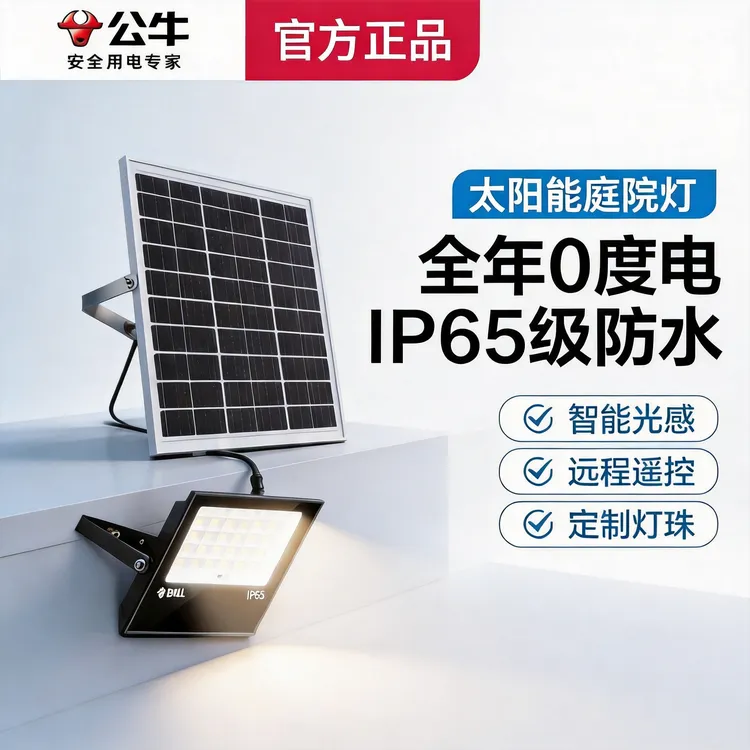 公牛太阳能照明灯免布线庭院灯户外防水尘LED投光灯家用大屏超亮商品图