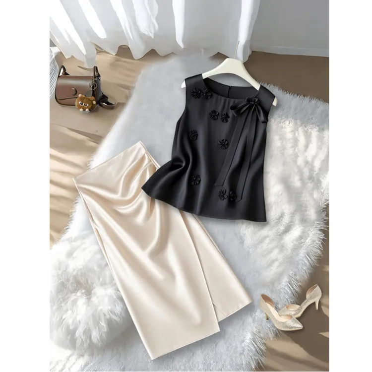 设计感慵懒套装女夏季洋气减龄无袖背心搭配半身裙气质名媛两件套