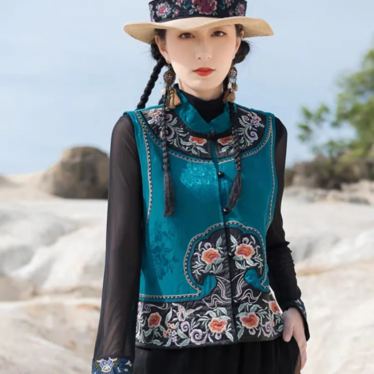 春季新中式国风女装绣花马甲手工盘扣民族风刺绣马夹女士坎肩背心