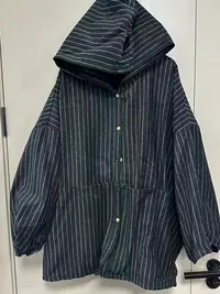 【沐木流浪】黑色白竖纹四兜连帽女装风衣z
