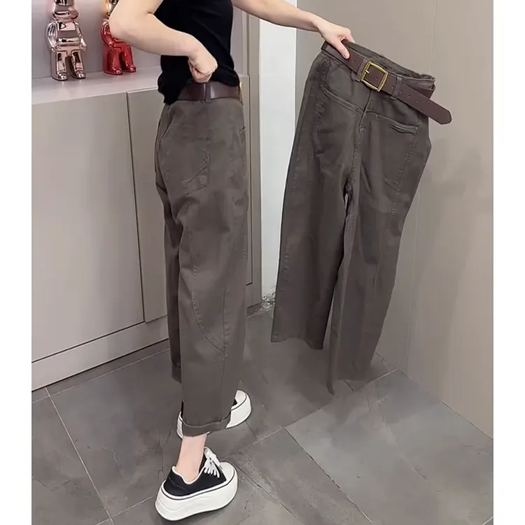 加绒直筒牛仔裤女2025年秋冬新款小个子高腰显瘦休闲哈伦老爹裤子