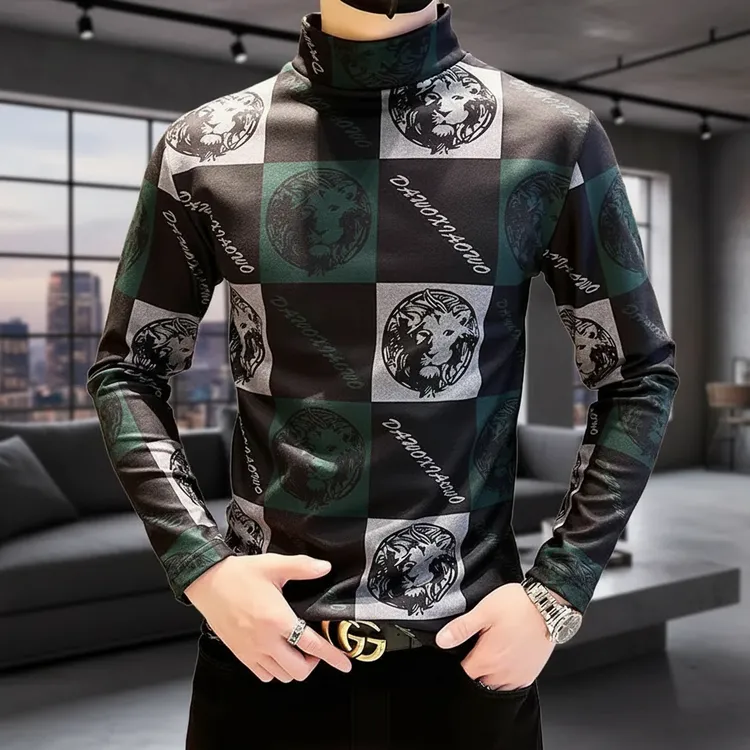 男士秋冬长袖打底t恤男士保暖长袖t恤高领T恤 青少年男士T恤