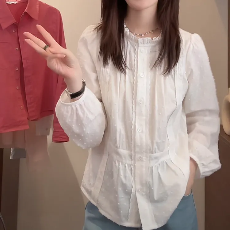 白色刺绣立领衬衫女长袖春季2025新款法式设计感小众法式别致上衣