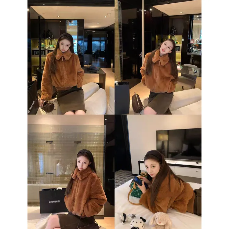 【小雪专属】秋冬季毛绒立领新款夹克外套保暖毛毛短款上衣Z 9428#