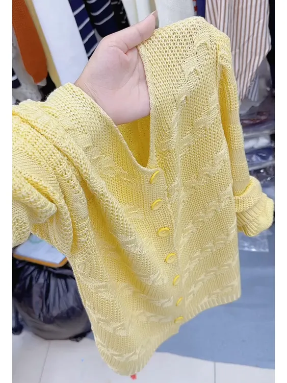 韩版时尚显白显瘦黄色上衣女2025早秋洋气减龄小众气质针织衫开衫