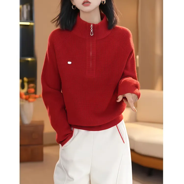 秋冬季新款立领半拉链打底针织衫女时尚通勤风百搭减龄显瘦毛衣