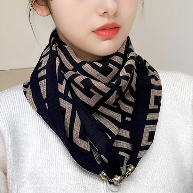 秋冬款复古棉麻围巾磁吸扣围脖女款爆款2025新款黑色妈妈防风围巾