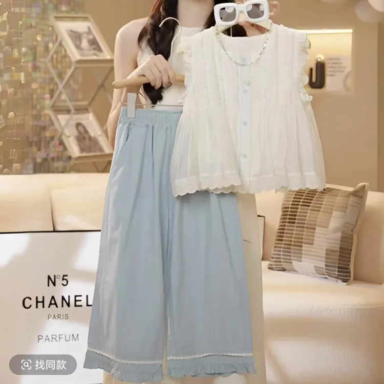 【现货】女童装夏季套装2025新款韩版上衣七分裤套装儿童两件套女孩