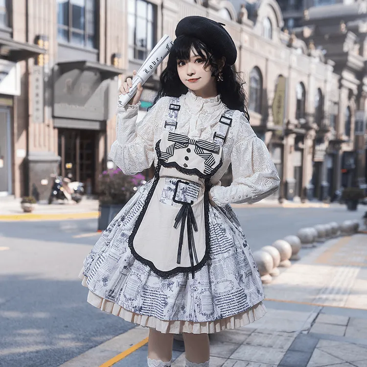 【柏林日报】WP公主复古doll感可拆卸围裙洛丽塔印花背带裙lolita裙