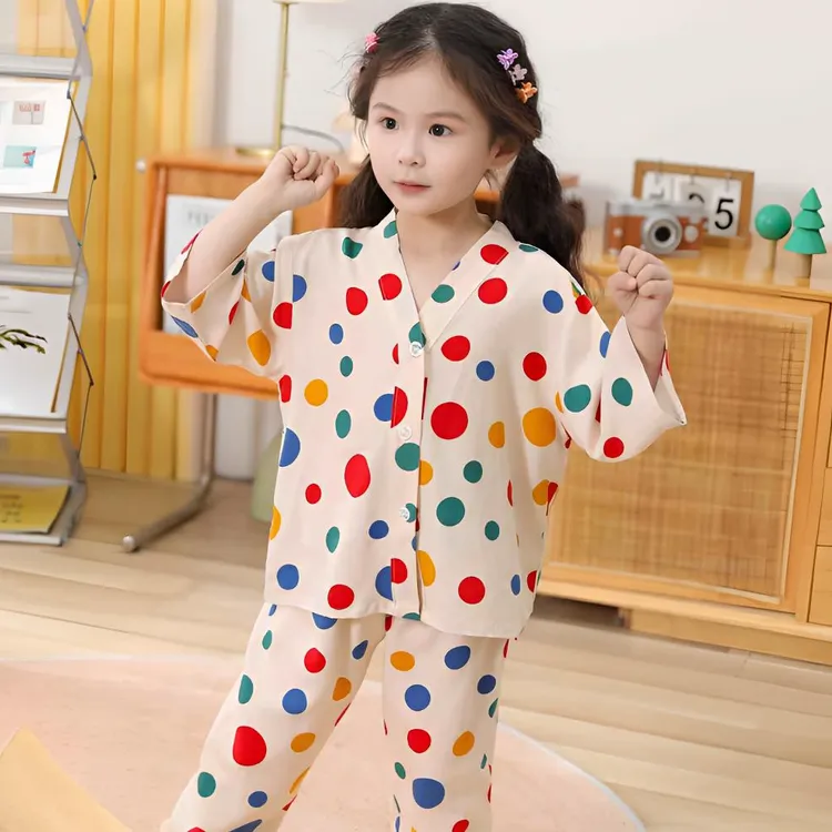 儿童睡衣夏季薄款男童棉绸七分袖长裤女童宝宝绵绸空调家居服套装