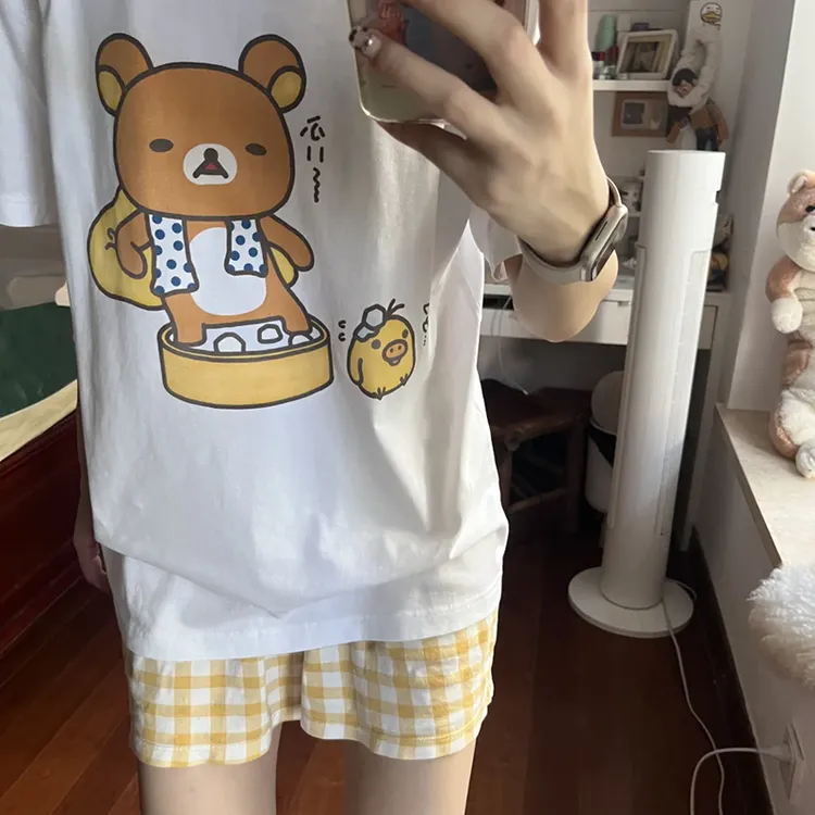 轻松熊睡衣女夏季短袖短裤两件套装学生宽松休闲家居服可外穿遛弯
