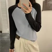 「巨柔软 雅舒棉」撞色插肩袖打底衫 秋冬韩版百搭宽松显瘦T恤T073