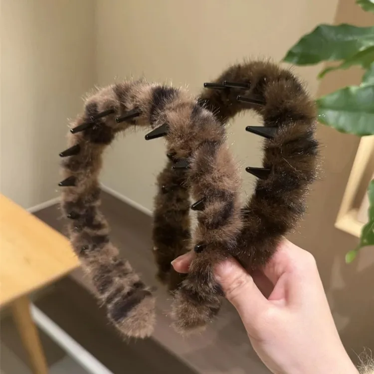 原版气质复古豹纹带齿毛绒发箍女防滑洗脸发卡头箍2025年秋冬网红