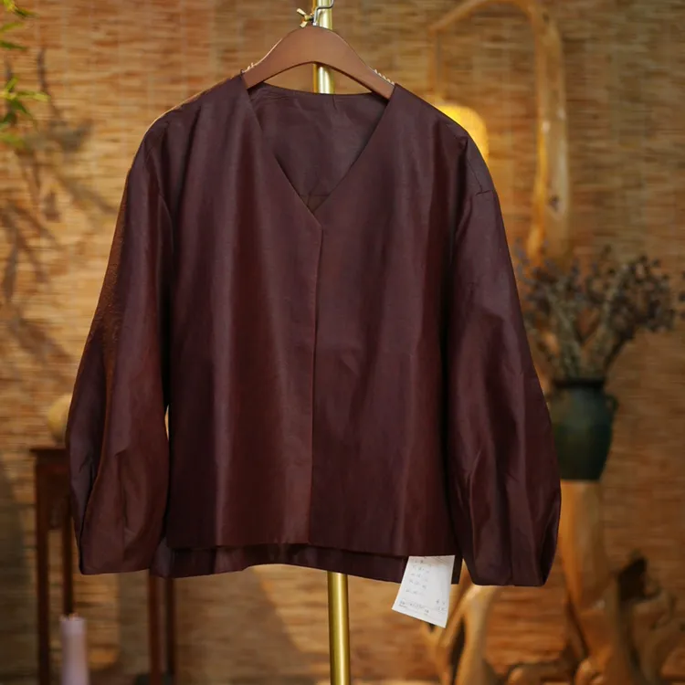 【秋意阑珊】中式女v领国风外套110-99289秋意阑珊