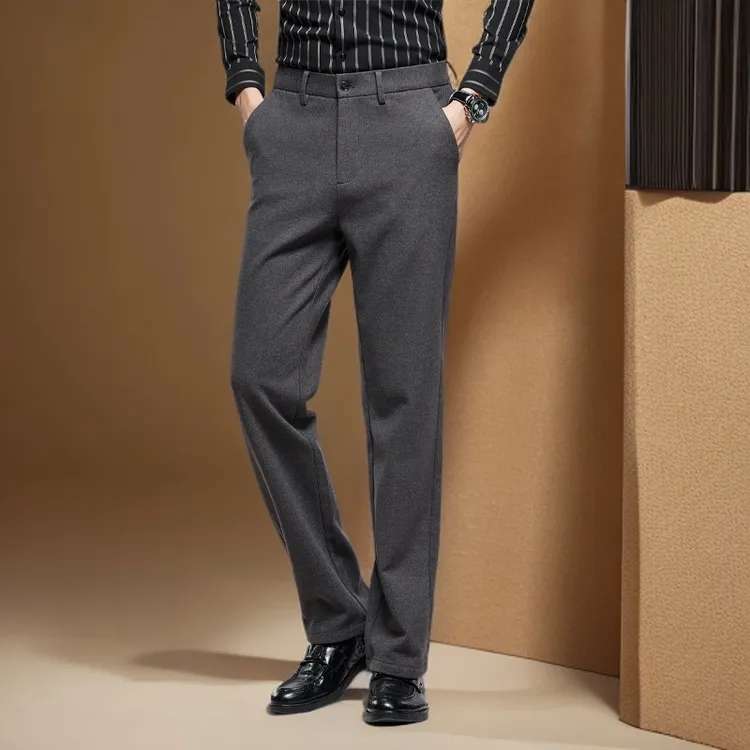 新款秋冬商务西裤绵羊毛男士高端休闲西裤中年直筒休闲裤高腰宽松
