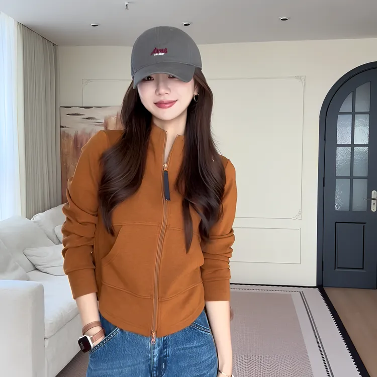 【余欢欢】秋季简约百搭立领拉链长袖短款短外套-YHW50819