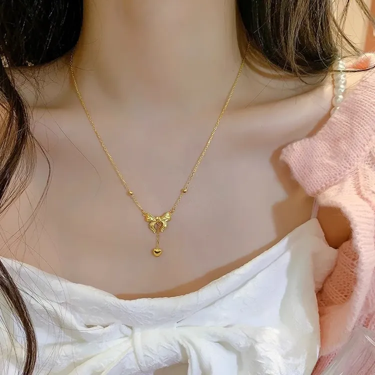 钛钢项链 2025新款金色蝴蝶结项链女款高级感不掉色锁骨链颈链夏