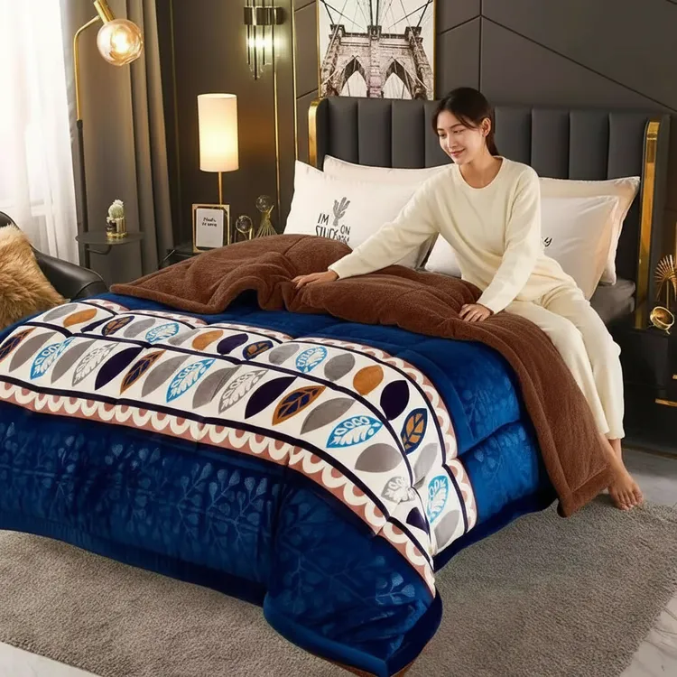 双面款保暖发热冬季棉花被毛毯单人加绒毯子印花