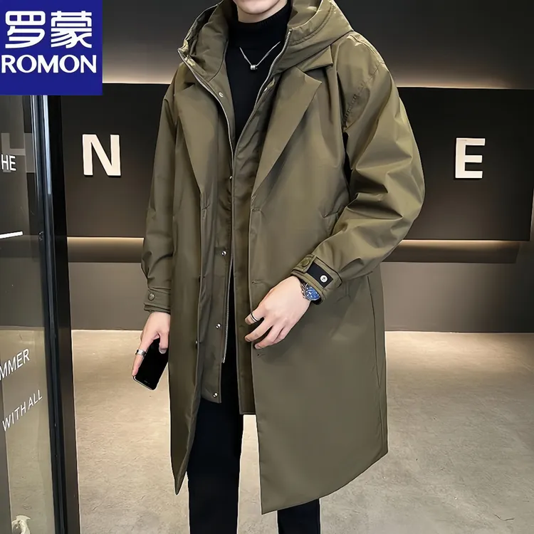 Romon/罗蒙潮流男羽绒服冬季加厚连帽新款防寒假两件风衣保暖外套