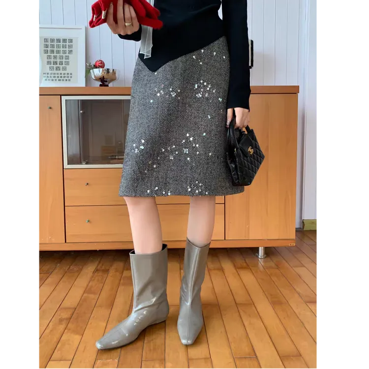 运补8元秋冬高级氛围感重工高品质钉珠刺绣亮片半身裙百搭小香风