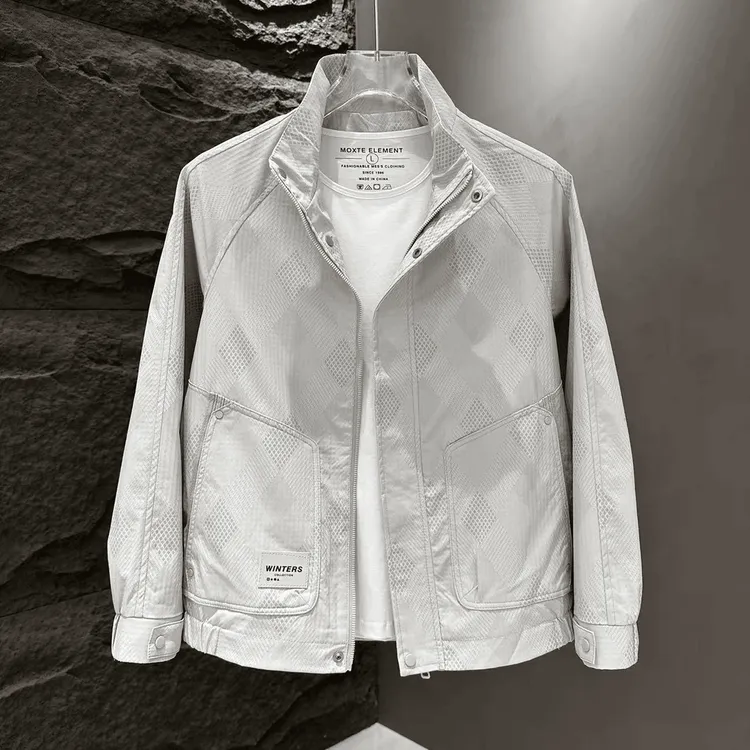 潮牌新款高端男士外套春秋款百搭潮流立领简约夹克男时尚个性上衣