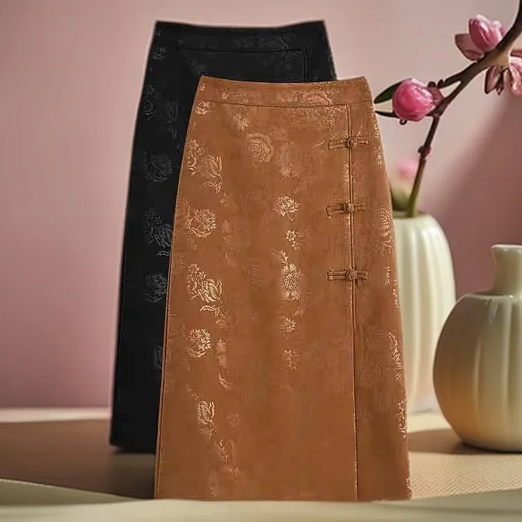 春秋高定新中式半身裙中国风复古盘扣修身包臀裙半裙高腰直筒裙子