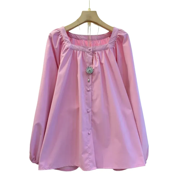 早春新款灯笼袖方领可爱减龄气质显瘦上衣（长63左右）