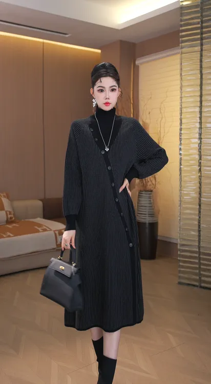 重磅【凌云】秋冬高级感宽松秋冬保暖时尚气质洋气毛衣连衣裙-7041#